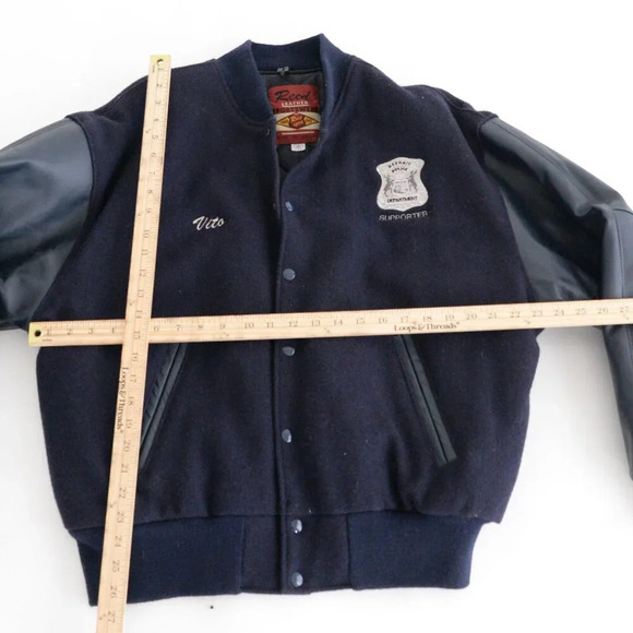 VTG Reed Sportswear Navy 100% Wool And Leather Detroit Police Supporter Jacket L - Picture 4 of 15
